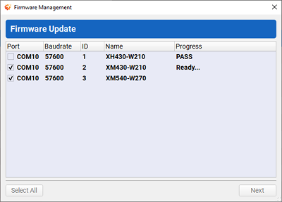 Dynamixel firmware update all help step 2