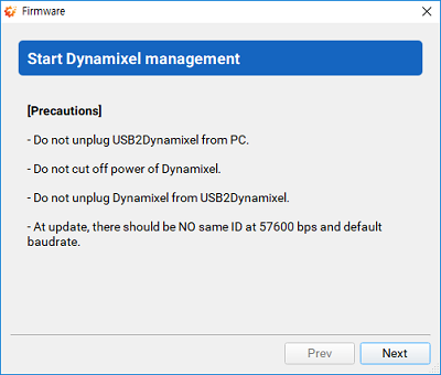 Dynamixel firmware update help step 1
