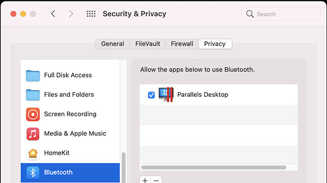 اجازه دسترسی پاراللز به بلوتوث در MacOS